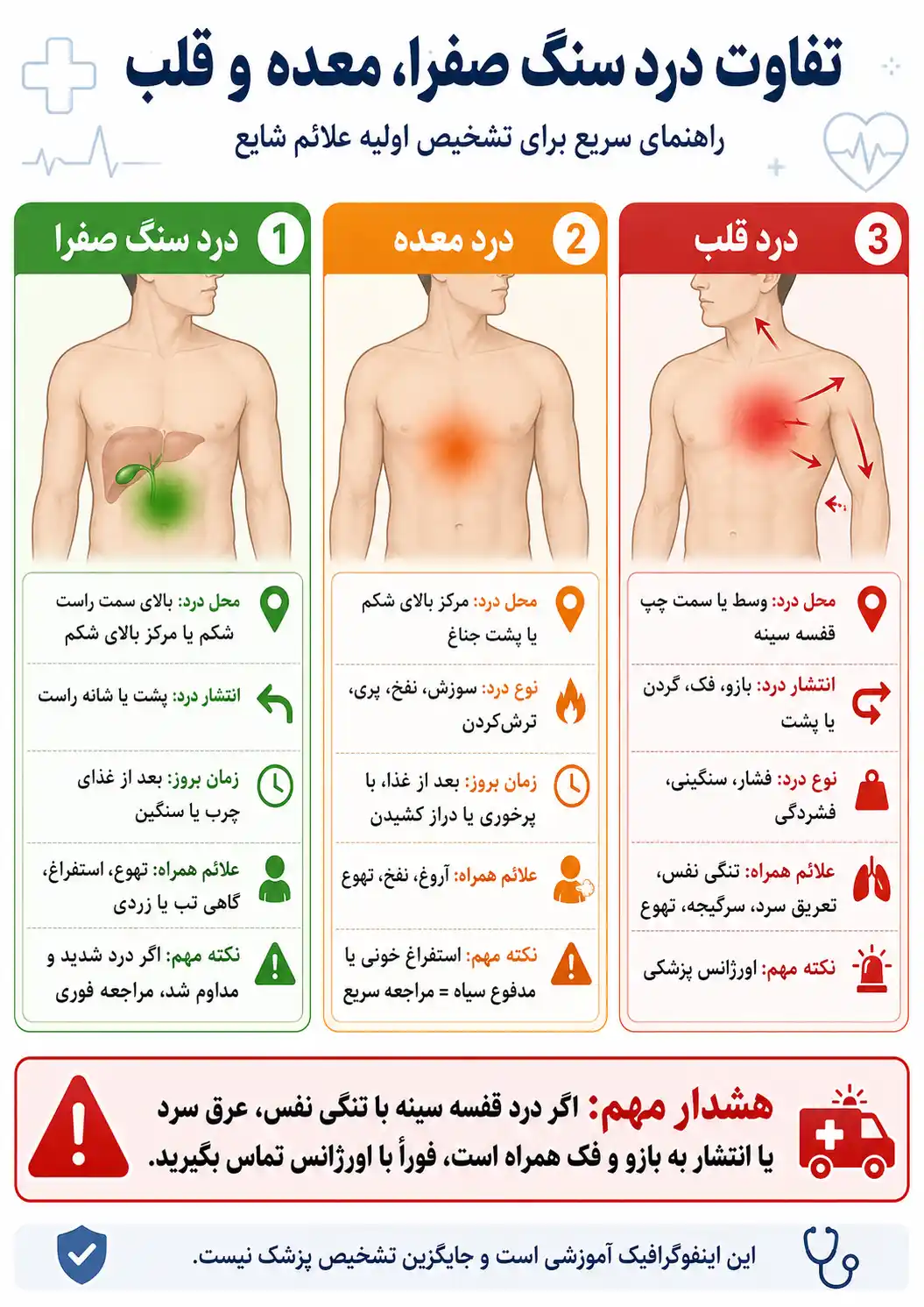 تفاوت درد سنگ صفرا با درد معده و قلب چیست؟